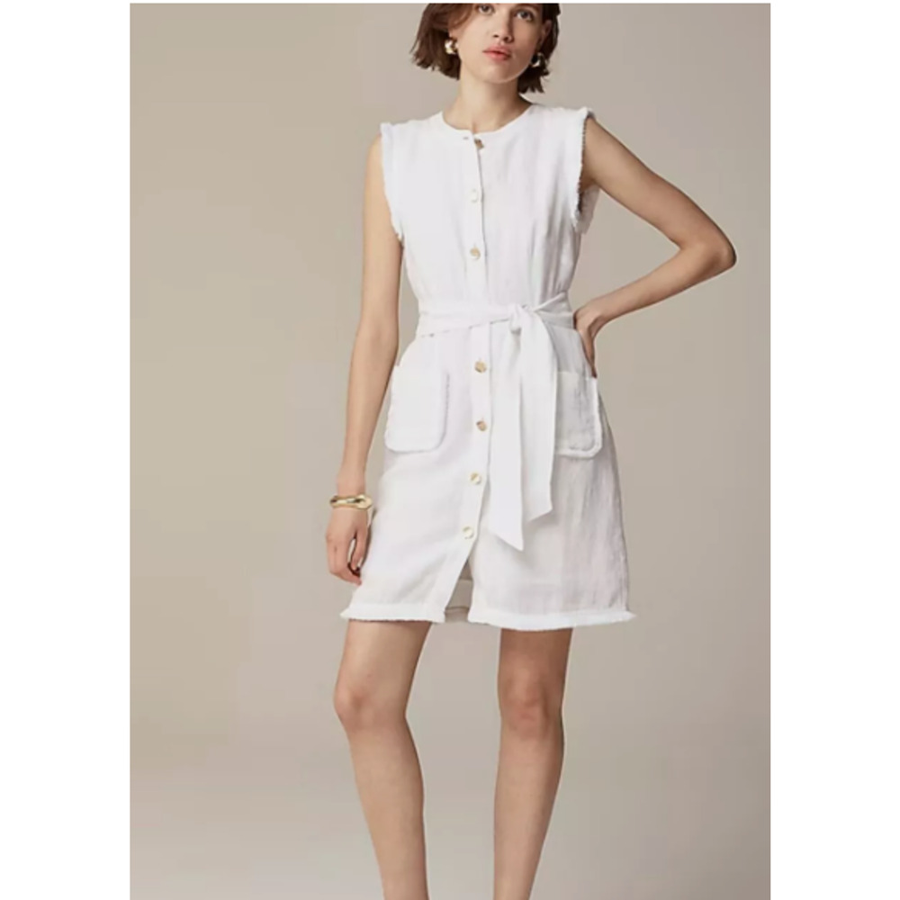 J. Crew Factory White Sleeveless Button-Front Mini Dress NO BELT